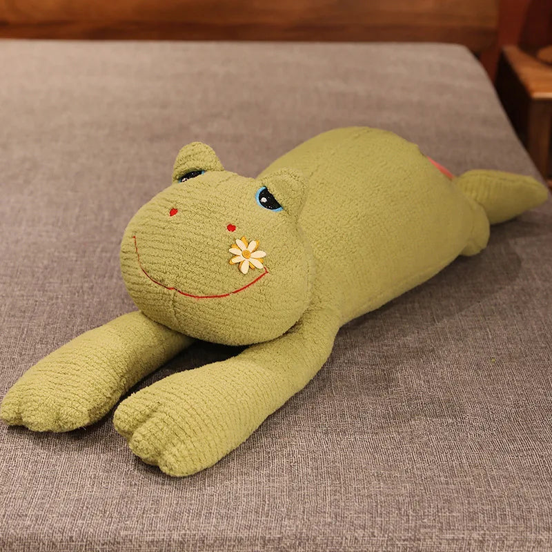 Cute Pale Green Ribbed Frog Plush Toy with Flower - Image 8
