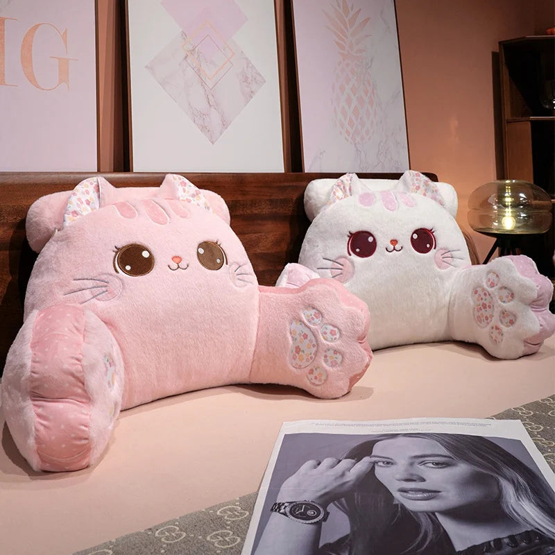 Cute Pink and White Plush Cat Backrest with Paws - Image 4