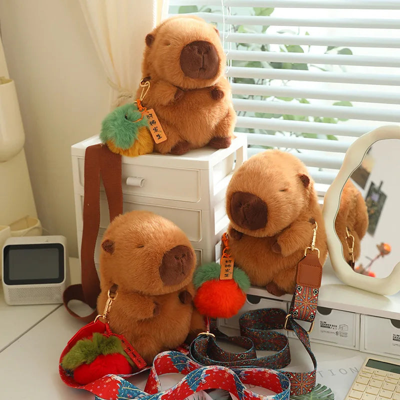 Plush Capybara Crossbody Bag with Pom-Pom Charm - Image 4