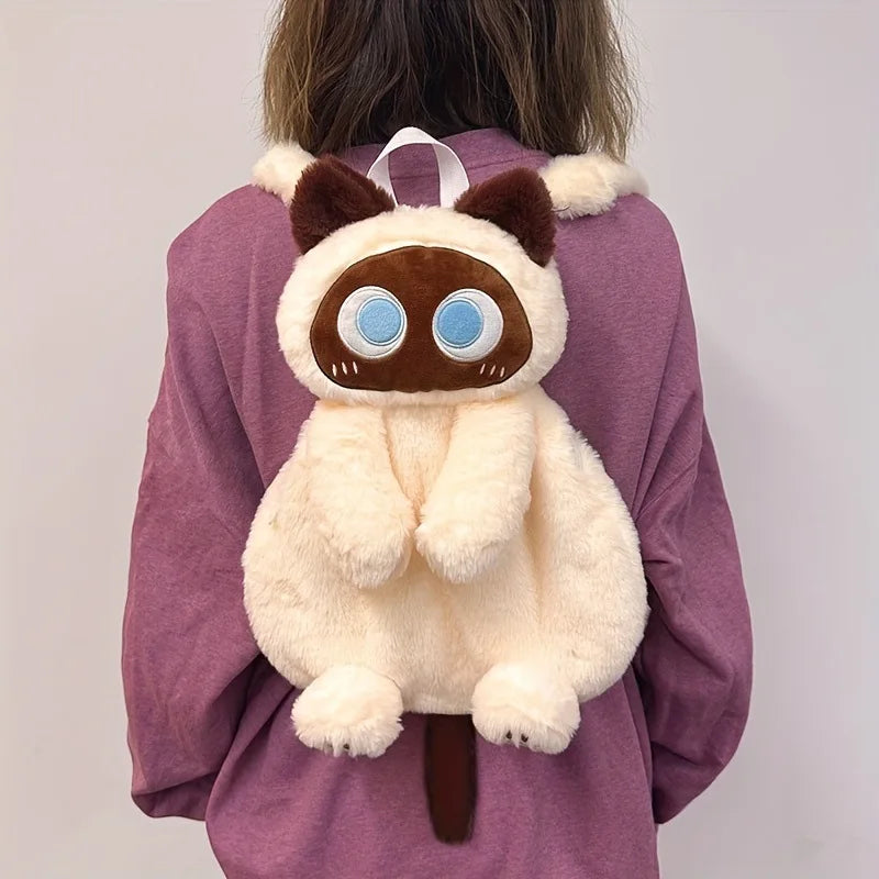 Furry Black Cat Backpack with Big Eyes - Image 11