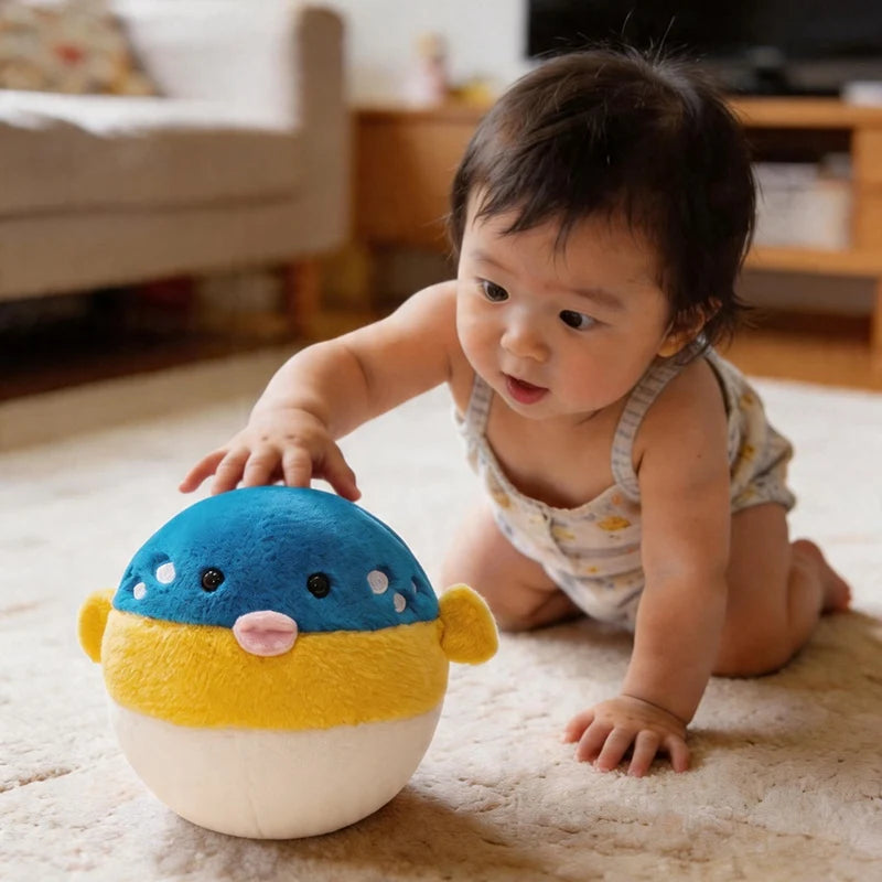 Cute Spherical White Fox Plush Toy with Red Accents - Image 3