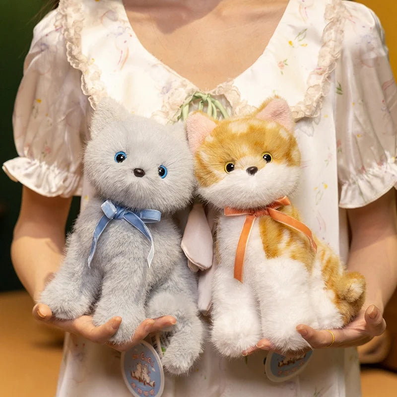 Cute Fluffy Sitting Cat Plush Toy with Bow - Image 5