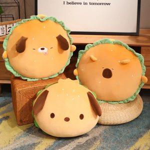 Cute Burger Puppy Plush Cushion with Green Lettuce