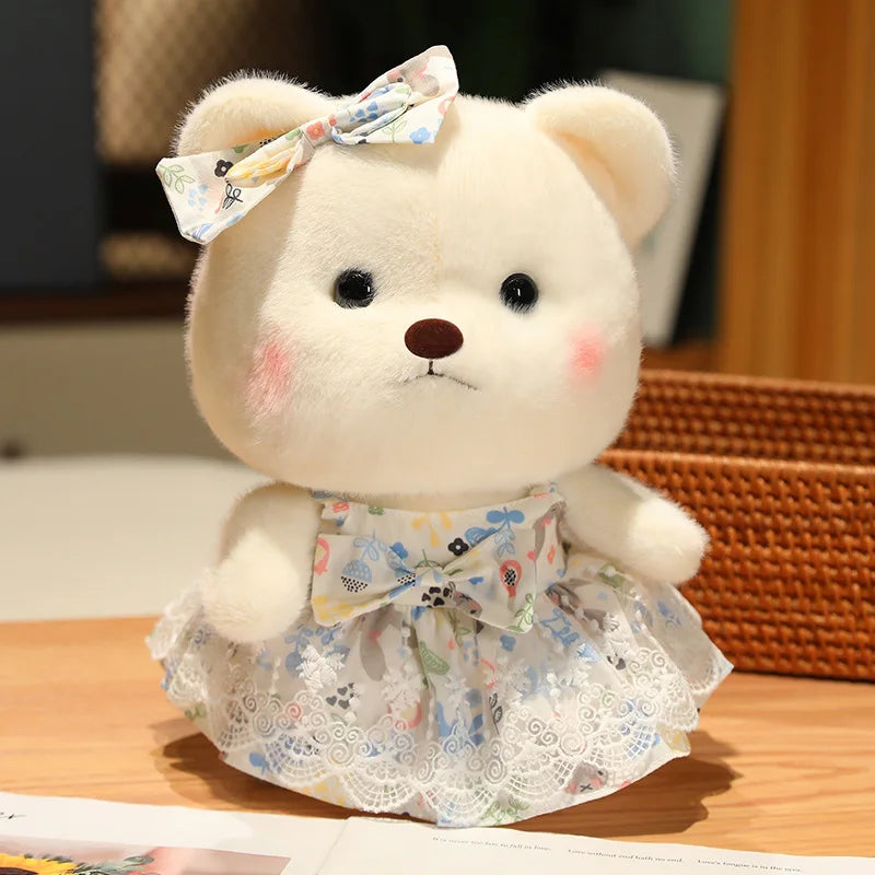 Cute Cream Plush Bear in Pink Polka Dot Dress - Image 14