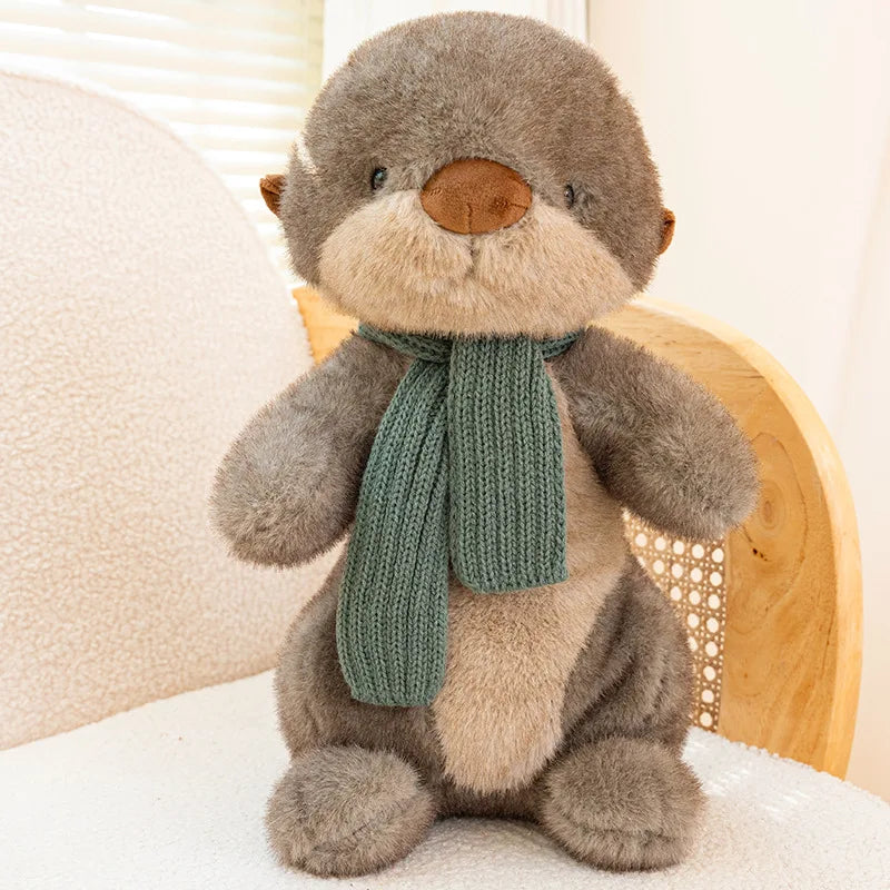 Cuddly Plush Otter with Knitted Green Scarf - Image 7
