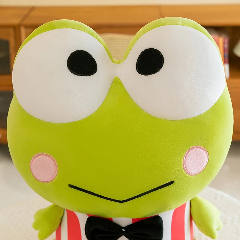 Cute Green Frog Plush in Red Striped Shirt and Bow Tie - Image 2