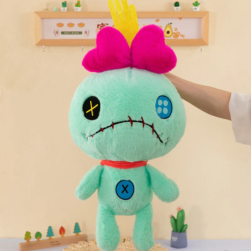 Stitched Alien Plush Toy with Button Eyes and Bow - Image 3