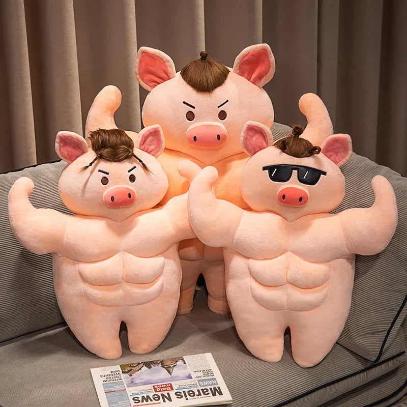 Muscle Pig Plush Toy with Denim Vest - Image 2