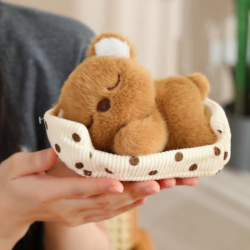Cute Sleeping Animal Plush in Polka Dot Bed - Image 5