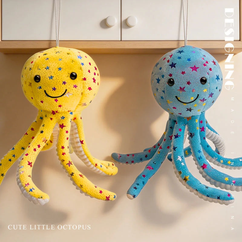 Cute Sky Blue Plush Octopus with Glitter Stars - Image 4