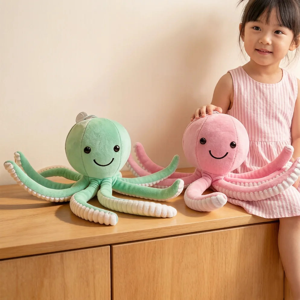 Soft Smiling Octopus Plush with Glitter Stars - Image 2
