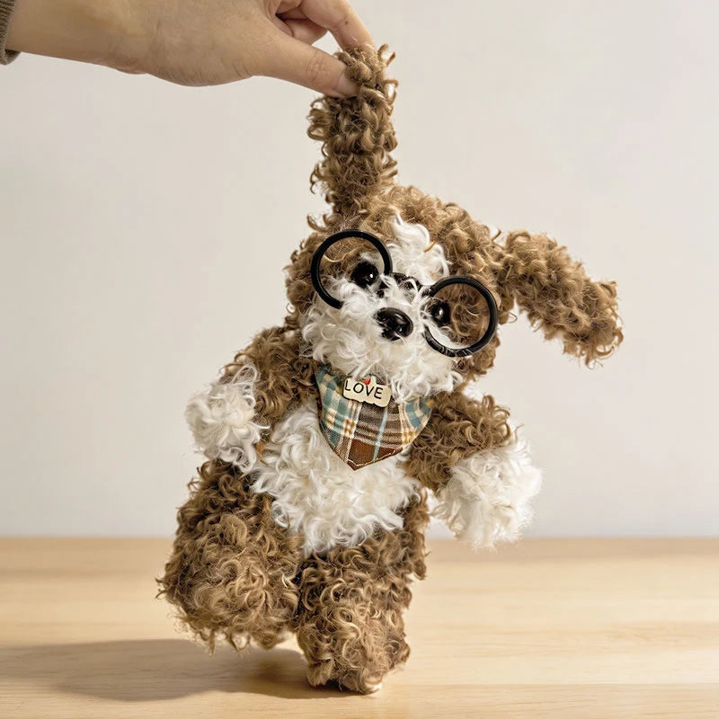 Curly Plush Dog with Round Glasses and Outfit - Image 3