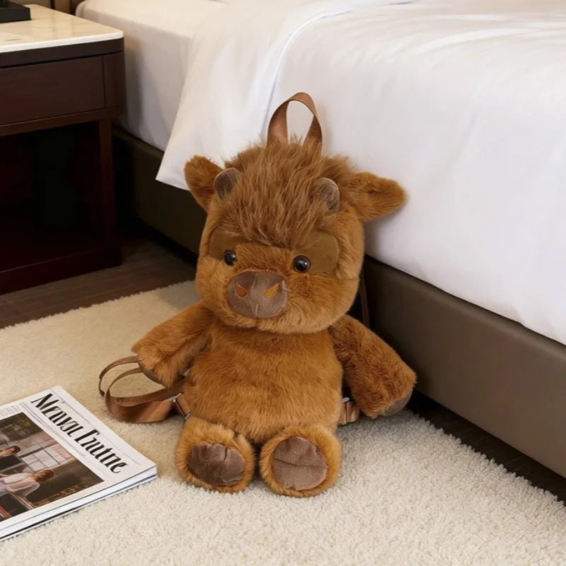 Fuzzy Brown Yak Plush Mini Backpack - Image 5
