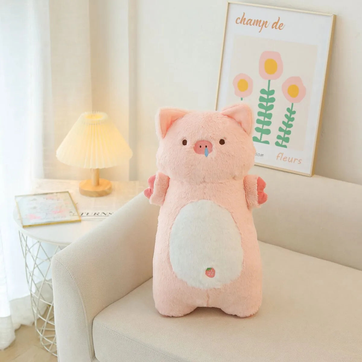 Cream Kawaii Plush Cat with Big Blue Eyes - Image 8