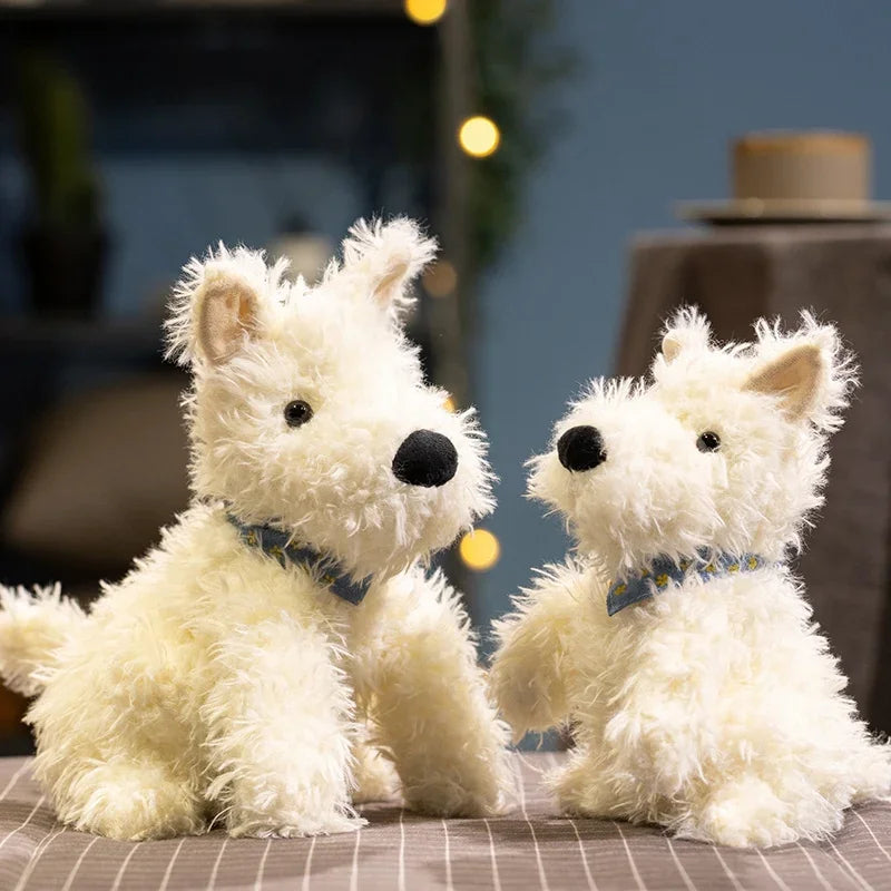 Shaggy White Terrier Plush Dog with Blue Bandana - Image 2