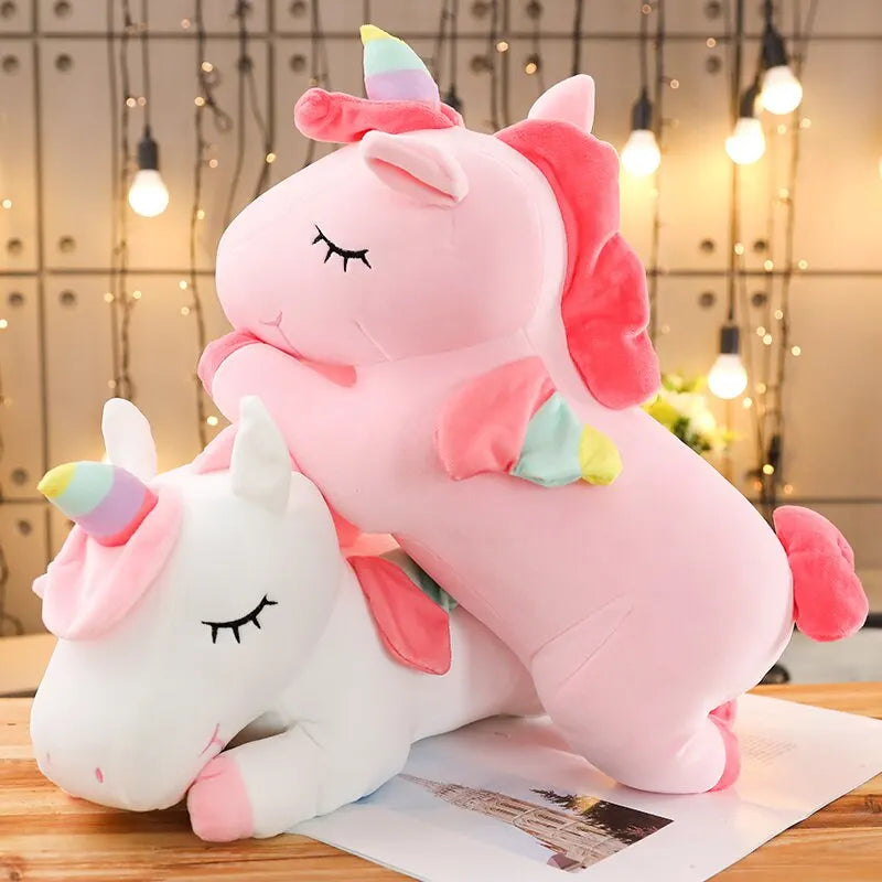 Cuddly Unicorn Plush with Sleepy Eyes & Rainbow Horn