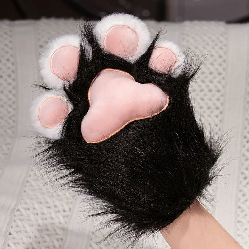 Fluffy White Paw Mittens with Pink Pads - Image 9