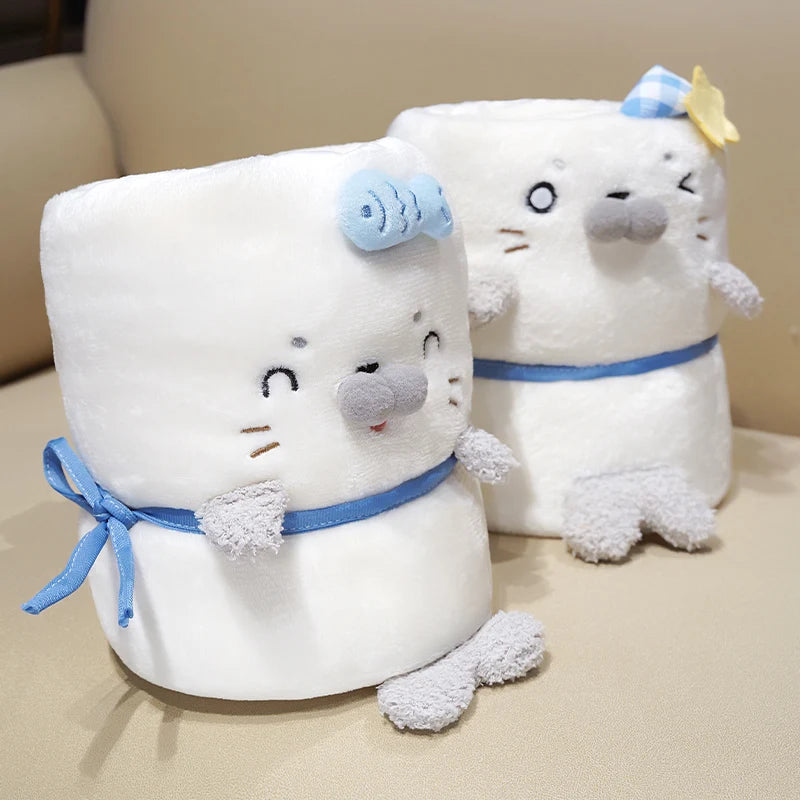 Cute White Rolled Seal Plush Blanket - Image 6