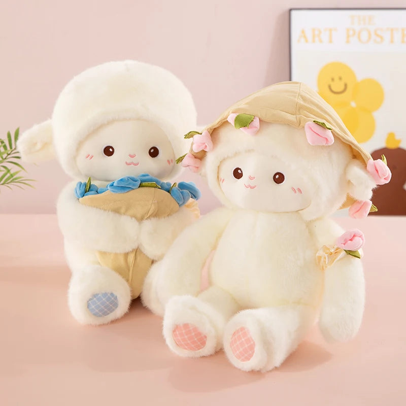 Cream Plush Toy with Floral Bouquet Hat - Image 3