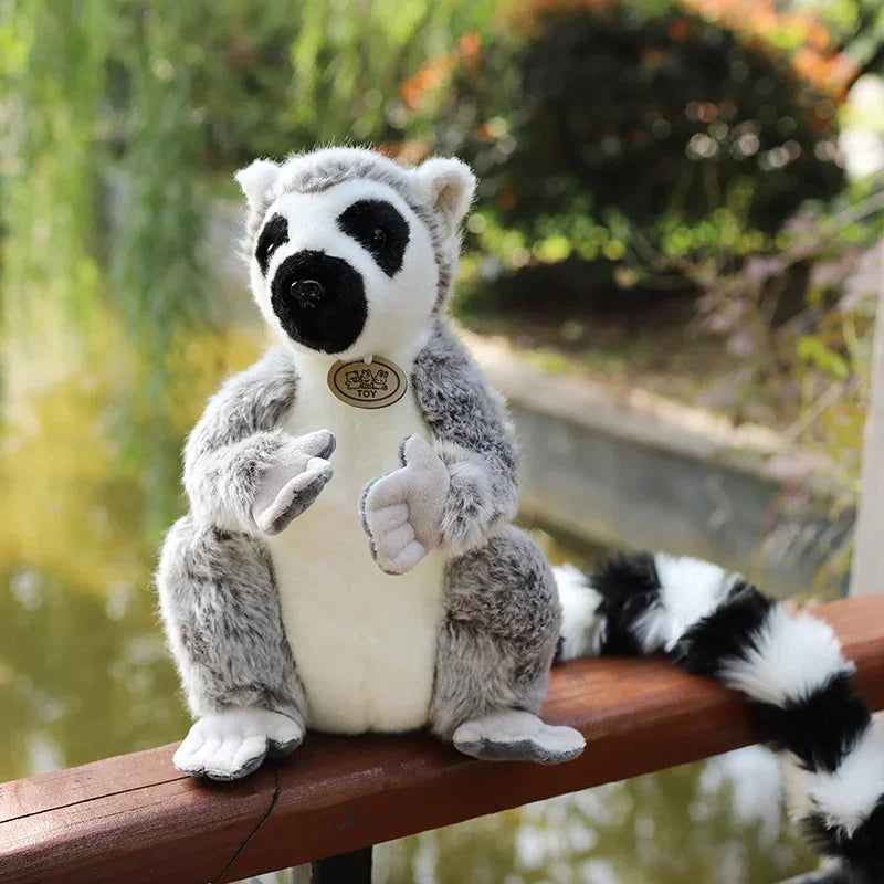Grey Ring-Tailed Lemur Plush Toy with Striped Tail - Image 4