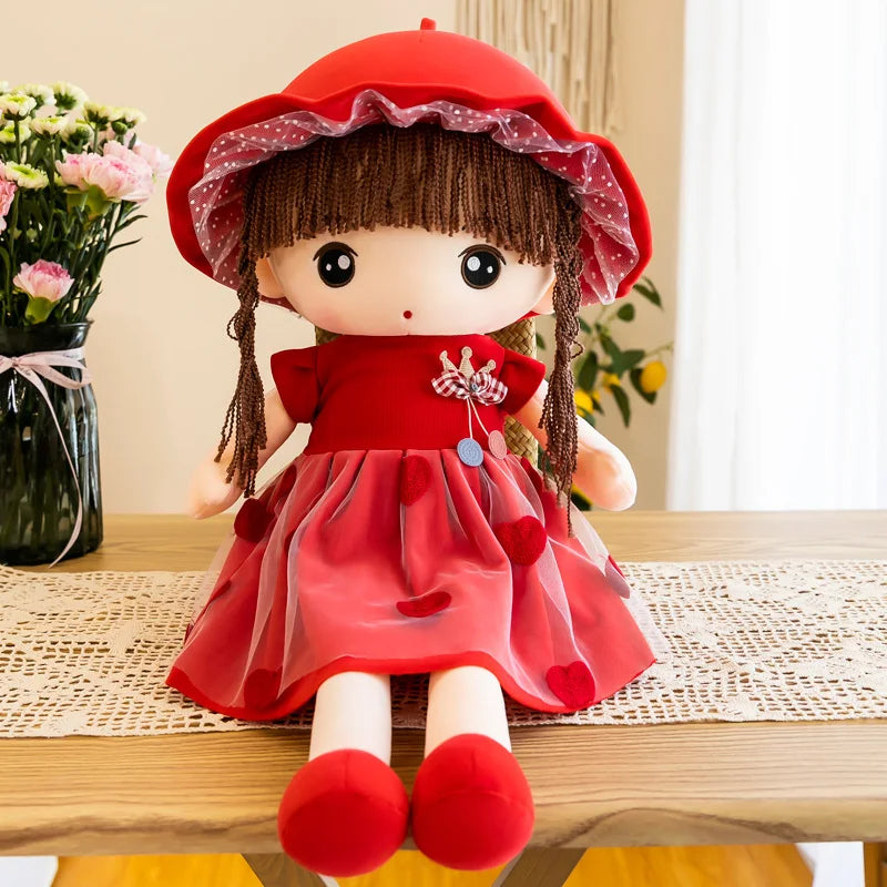 Cute Plush Doll with Plaid Hat & Polka Dot Dress - Image 8