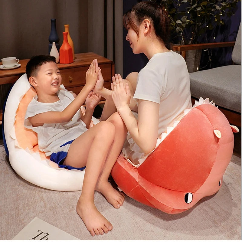 Cozy Grey Plush Shark Open Mouth Floor Bed - Image 2