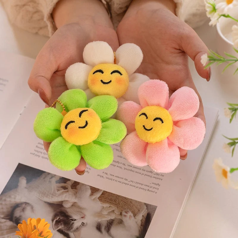 Cute Pastel Smiling Flower Plush Keychain