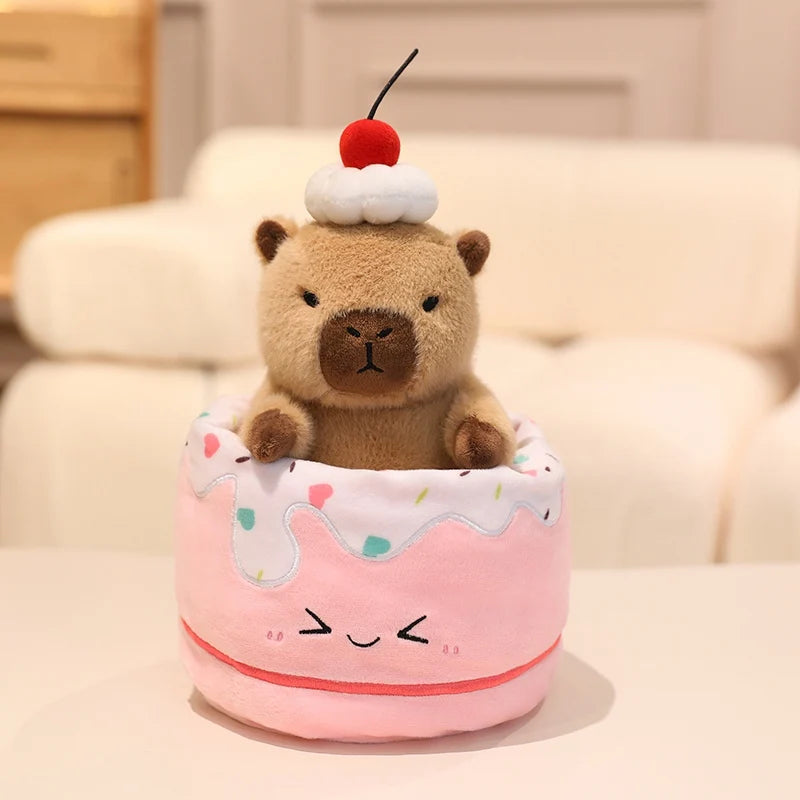 Plush Capybara with Cherry Hat and Dessert Bed - Image 11