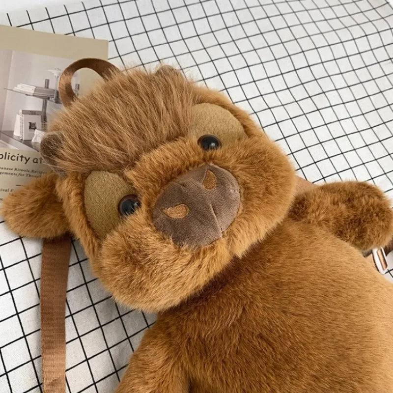 Fuzzy Brown Yak Plush Mini Backpack - Image 3