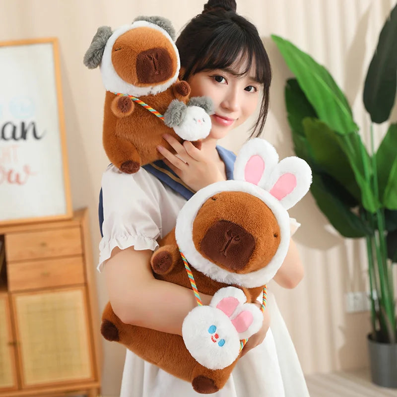 Adorable Capybara Plush with Animal Hood and Bag - Image 2