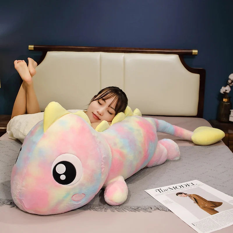 Blue and Yellow Tie-Dye Dinosaur Plush Body Pillow - Image 3