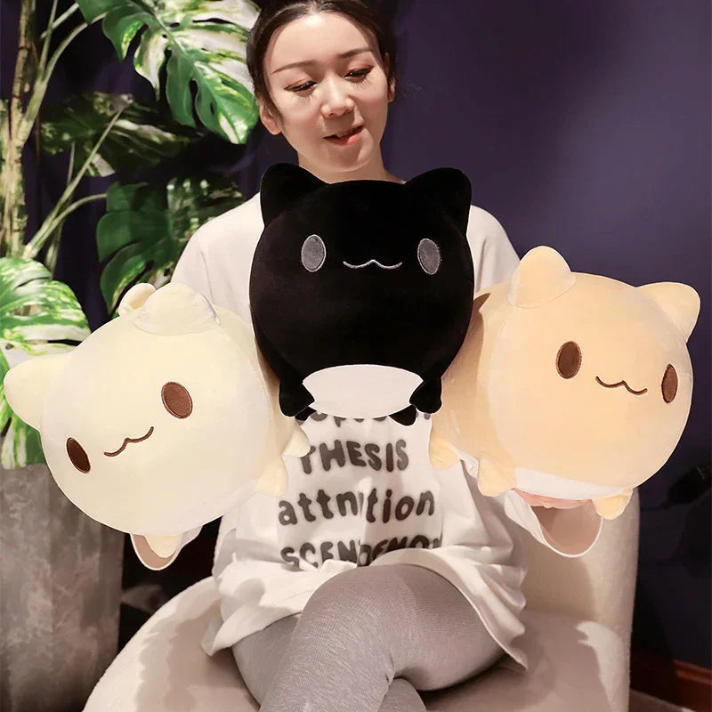 Cute Black Cat Plush Toy with Gray Embroidered Stripes - Image 3