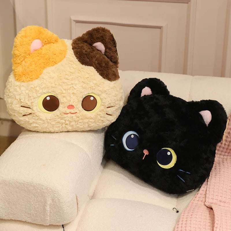 Fluffy Black Cat Plush Pillow with Crescent Eyes - Image 2
