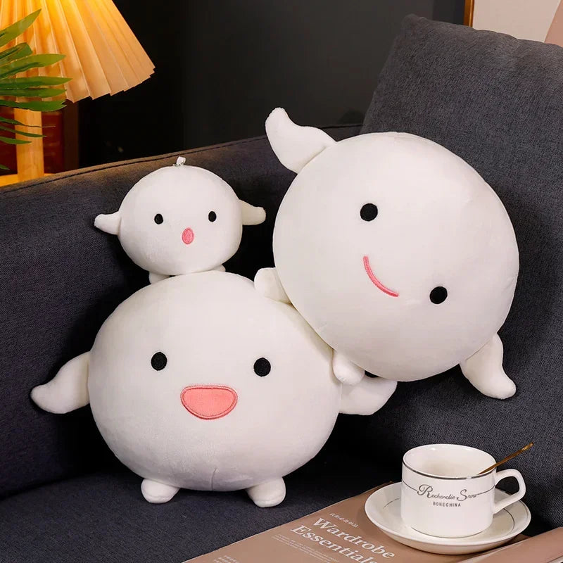 Cute Round White Plush Keychain with Expressions - Image 3