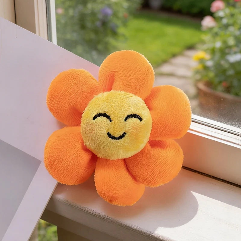 Cute Pastel Smiling Flower Plush Keychain - Image 5