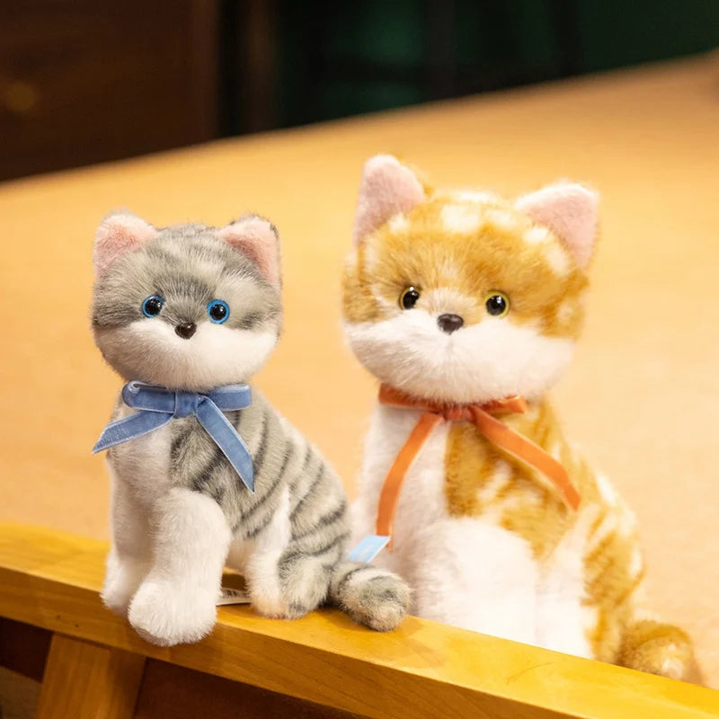 Cute Fluffy Sitting Cat Plush Toy with Bow - Image 2