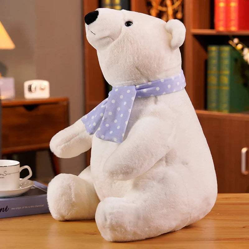 Soft White Plush Polar Bear with Polka Dot Scarf - Image 6