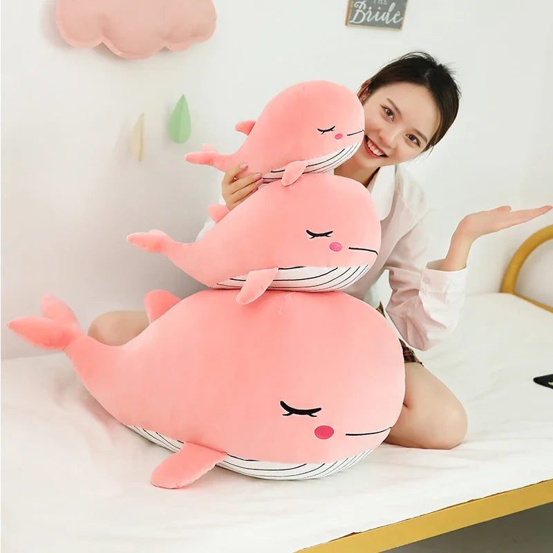 Cute Light Blue Plush Whale with Pink Cheeks - Image 4