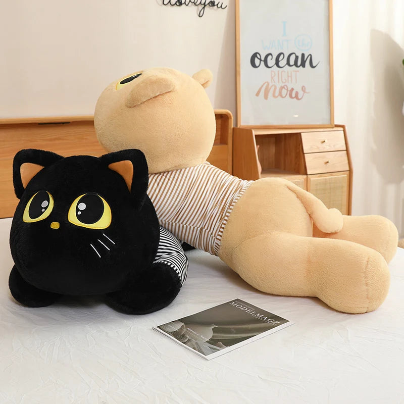 Cute Striped Cat Plush Pillow, Black & Beige - Image 4