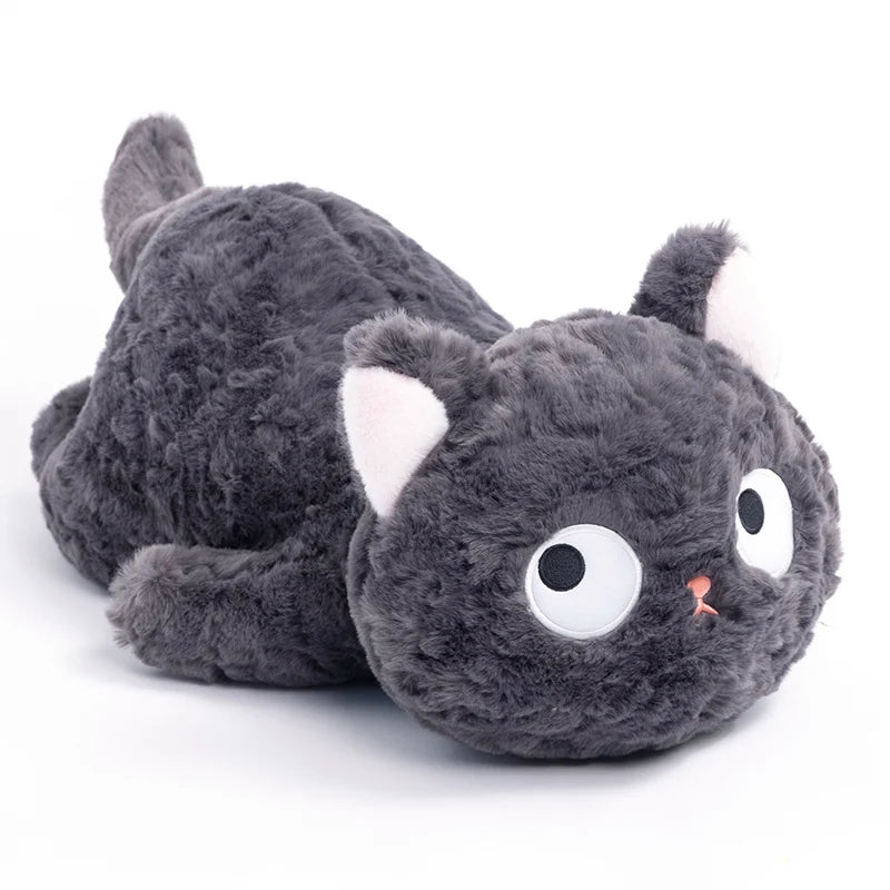 Dark Grey Plush Cat with Wide Eyes and Pink Paws - Image 6
