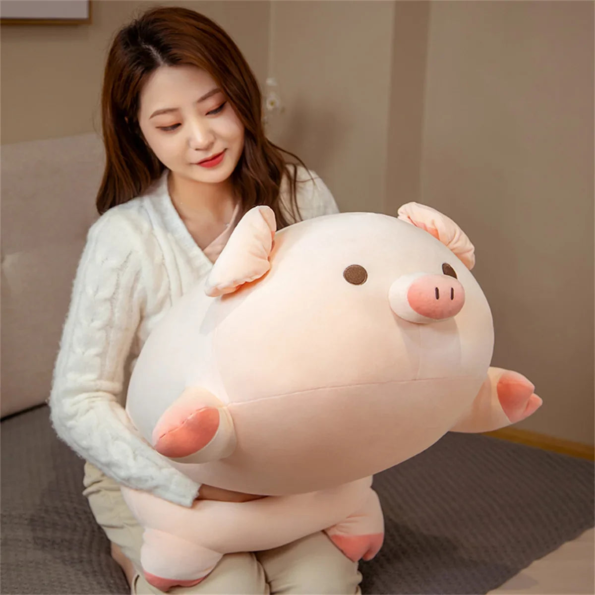 Chubby Sleeping Light Pink Pig Plush Toy - Image 4