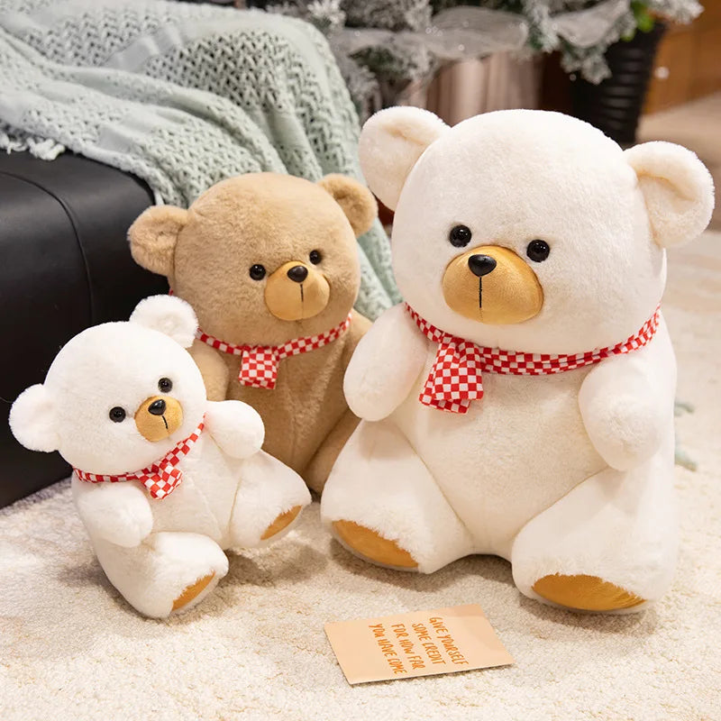 Cute Plush Teddy Bear with Checkered Scarf - Image 4