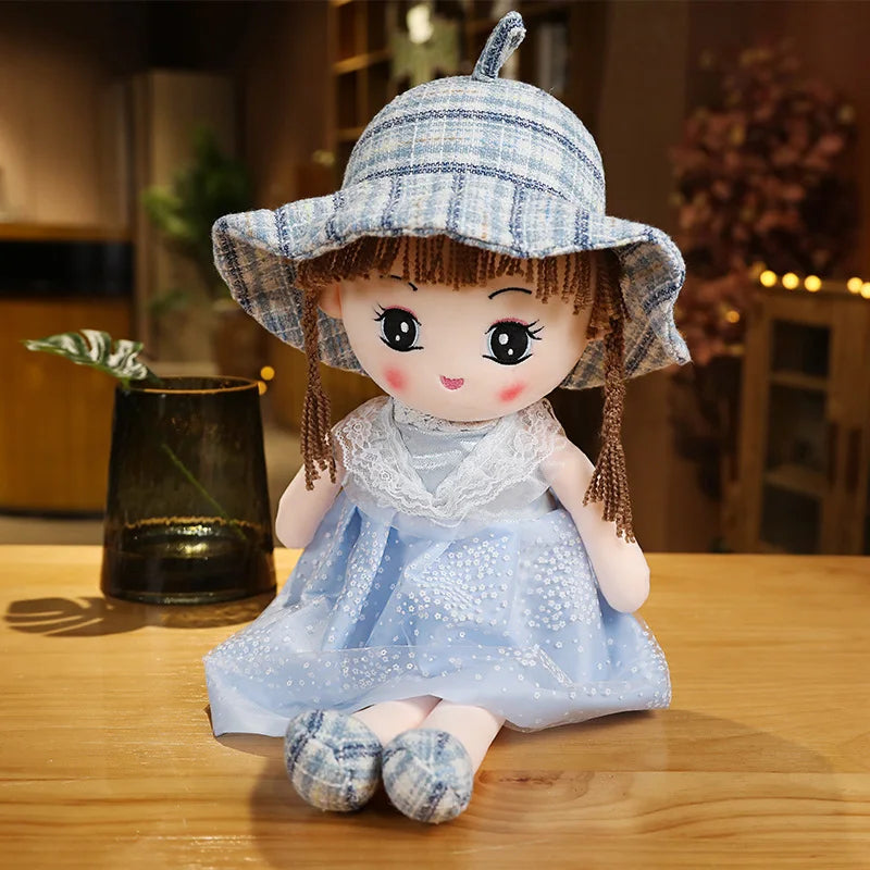 Cute Plush Doll with Plaid Hat & Polka Dot Dress - Image 15