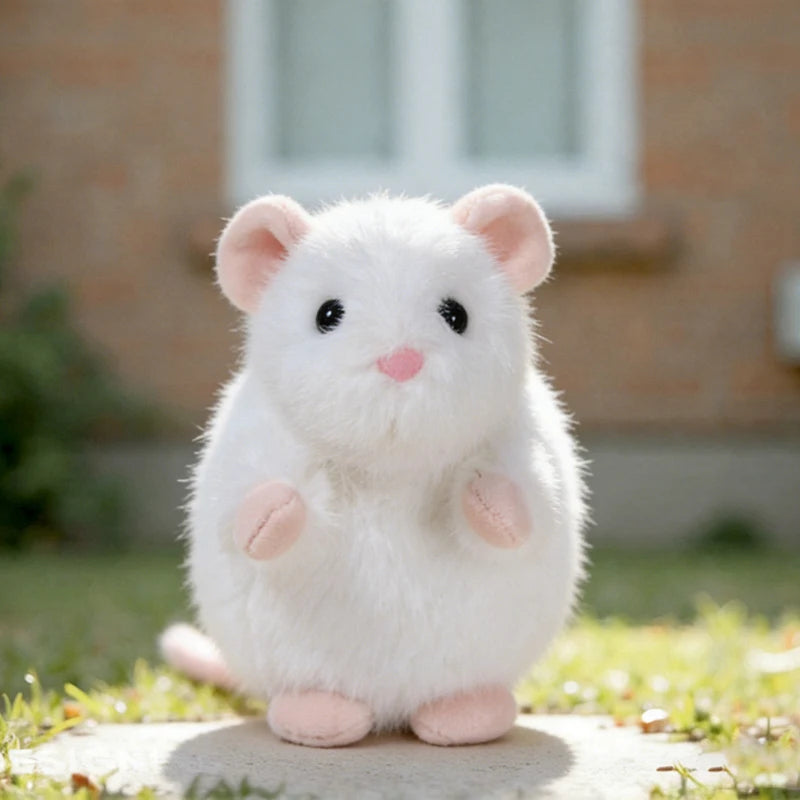 Adorable White Fuzzy Plush Mouse Toy - Image 4