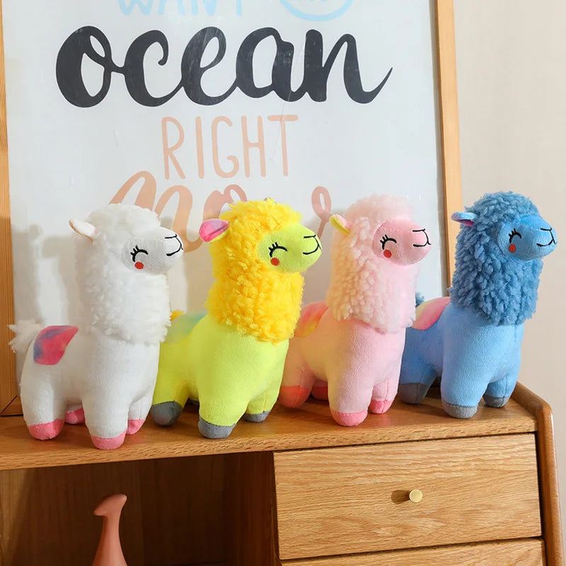 Soft Pink and Blue Alpaca Plush Toy with Curly Mane - Image 3
