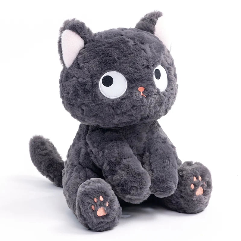 Dark Grey Plush Cat with Wide Eyes and Pink Paws - Image 3