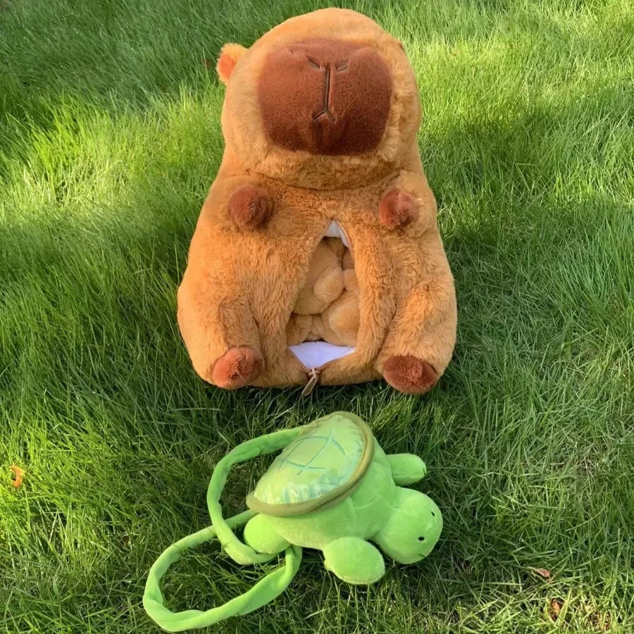 Cute Capybara Plush Family with Turtle Hat - Image 5