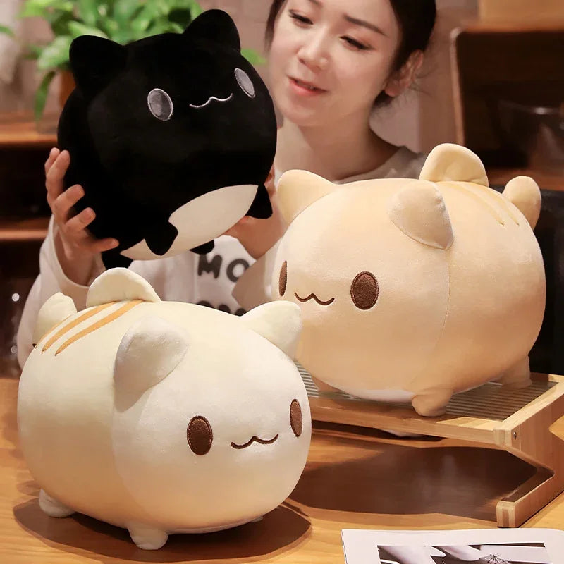 Cute Black Cat Plush Toy with Gray Embroidered Stripes - Image 2