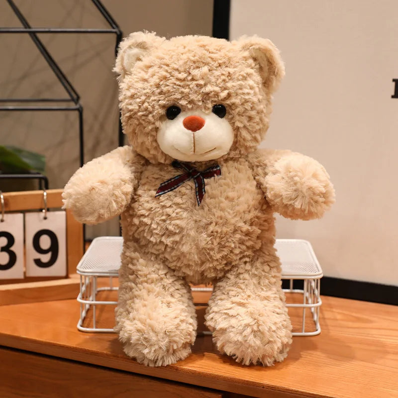 Soft Light Pink Plush Teddy Bear with Plaid Bow - Image 10