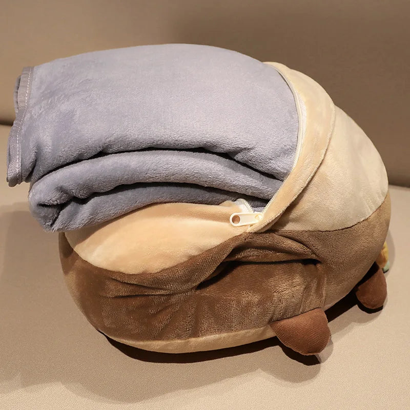 Beige Sleepy Animal Plush Pillow with Hidden Blanket - Image 3